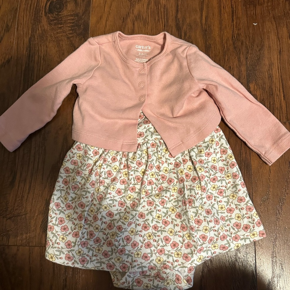Carter's 2-pc Pink Cardigan and Floral Bodysuit Dress - 3-6mo
